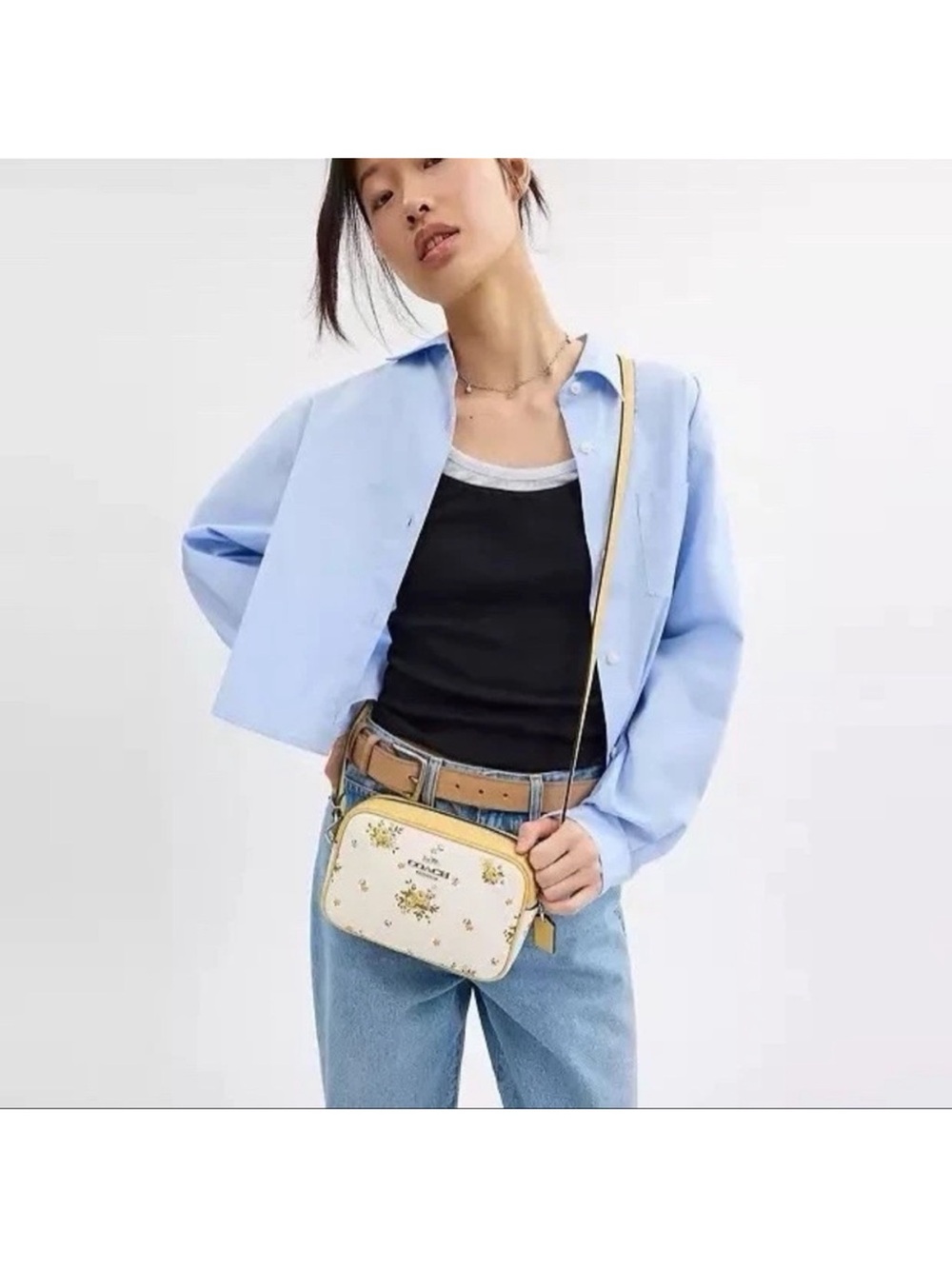 NWT 🌼 Coach Jamie Floral Crossbody Camera Bag 🌼 Chalk and Yellow